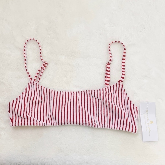 NWT Spiritual Gangster Ribbed Striped Bikini Swim Top In Red & White - Picture 4 of 8